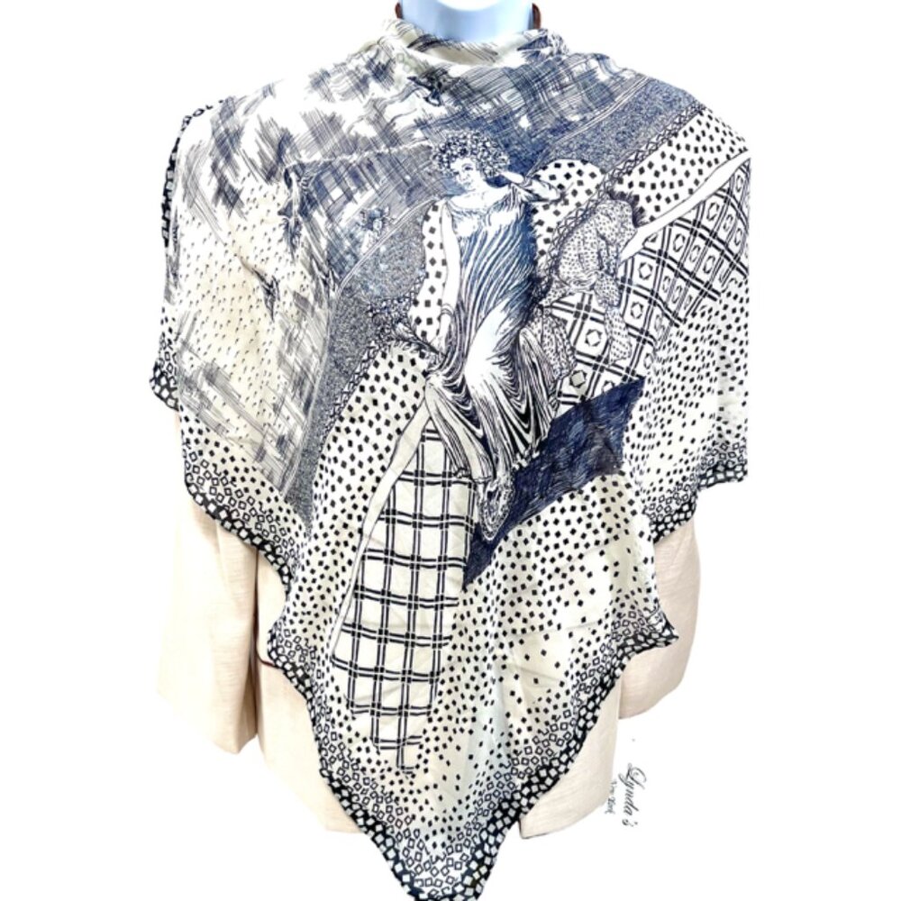 Vintage McDavid  Chiffon/Rayon Scarf 32" gray black white lady laying (27)